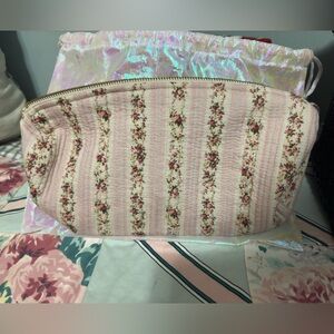 LoveShackFancy Pink Floral Cotton Makeup Bag